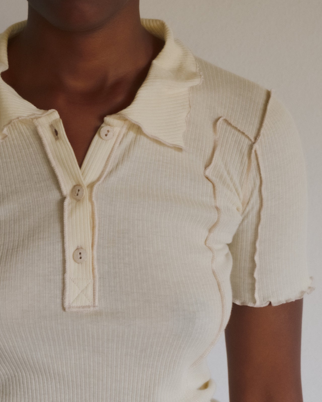Omato Polo Tee Shirt - Organic Cotton Rib - Off White