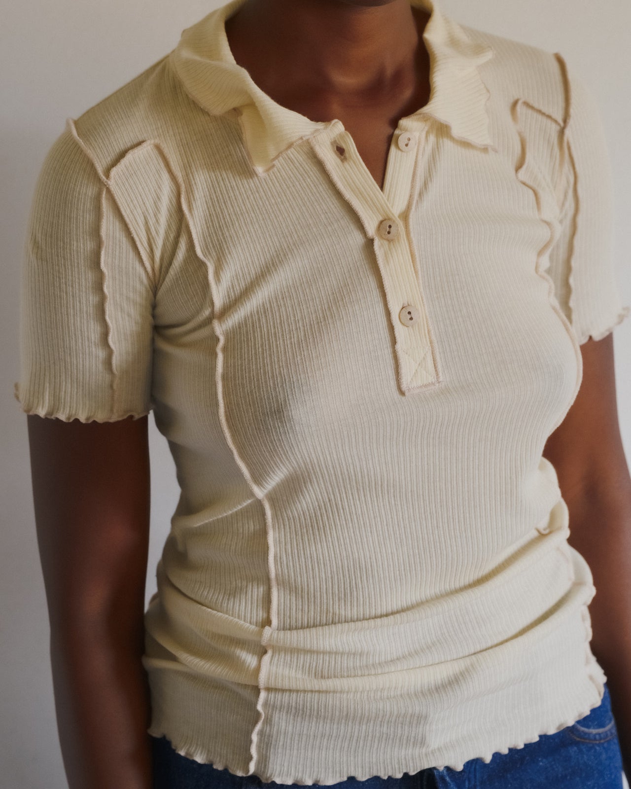 Omato Polo Tee Shirt - Organic Cotton Rib - Off White