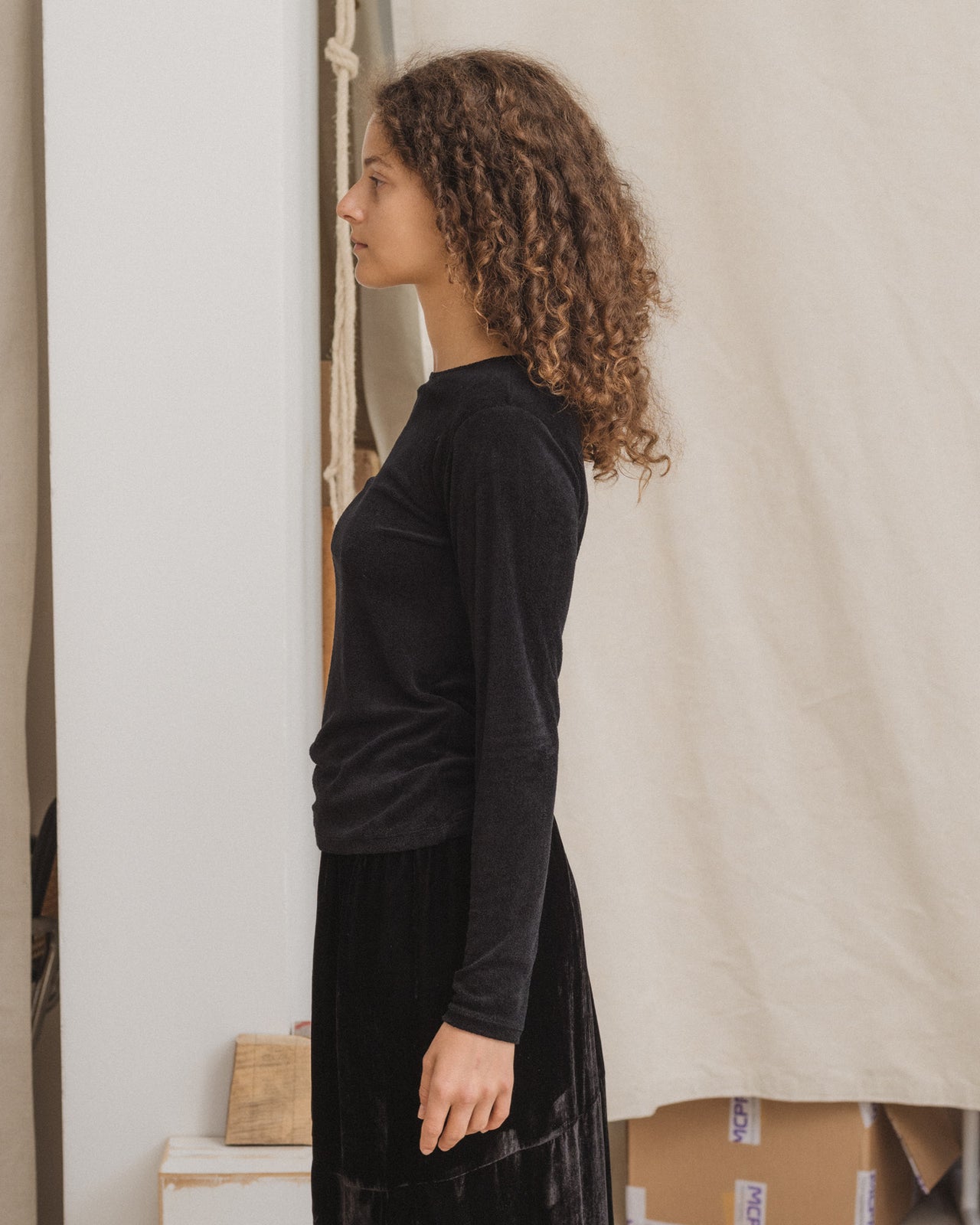 Omo Long Sleeve Tee - Ecovero Velour - Black