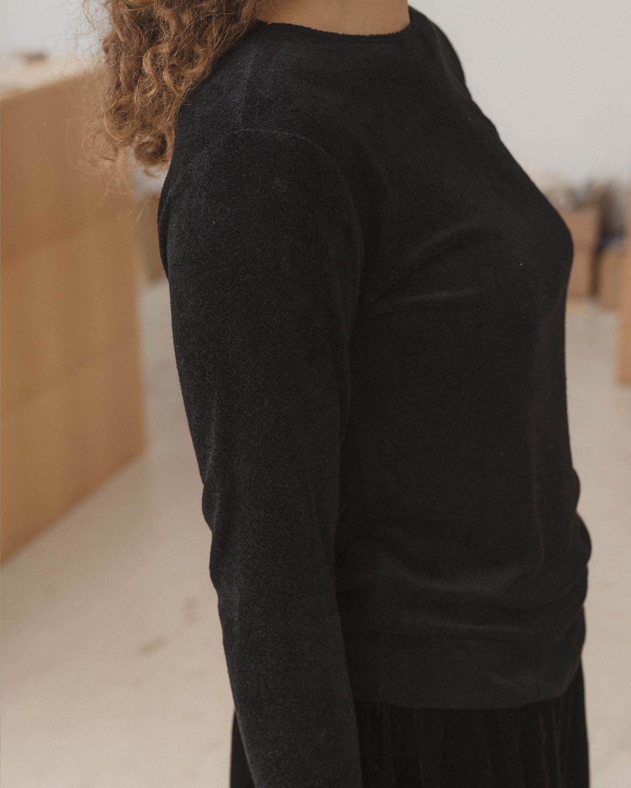 Omo Long Sleeve Tee - Ecovero Velour - Black