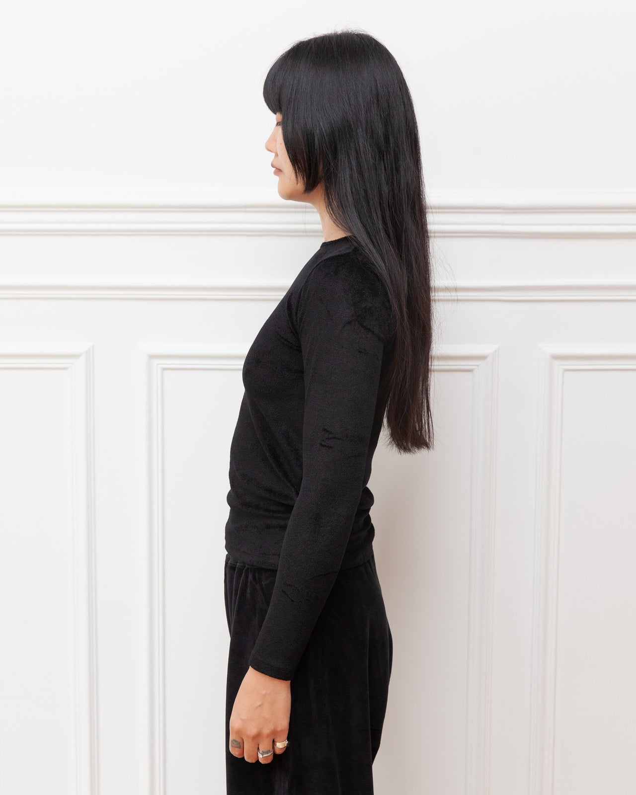 Omo Long Sleeve Tee - Ecovero Velour - Black