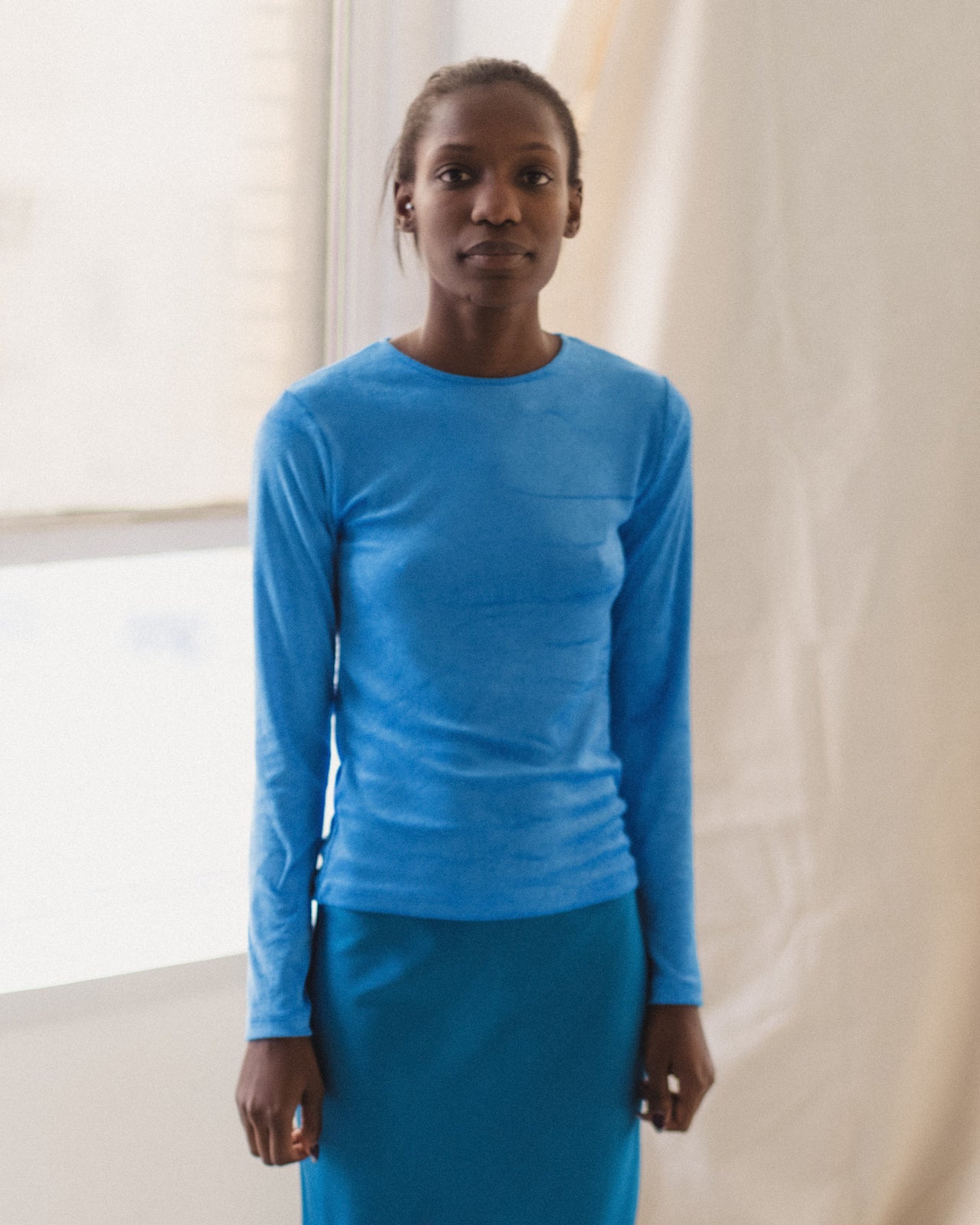 Omo Long Sleeve Tee - Ecovero Velour - Zinn Blue