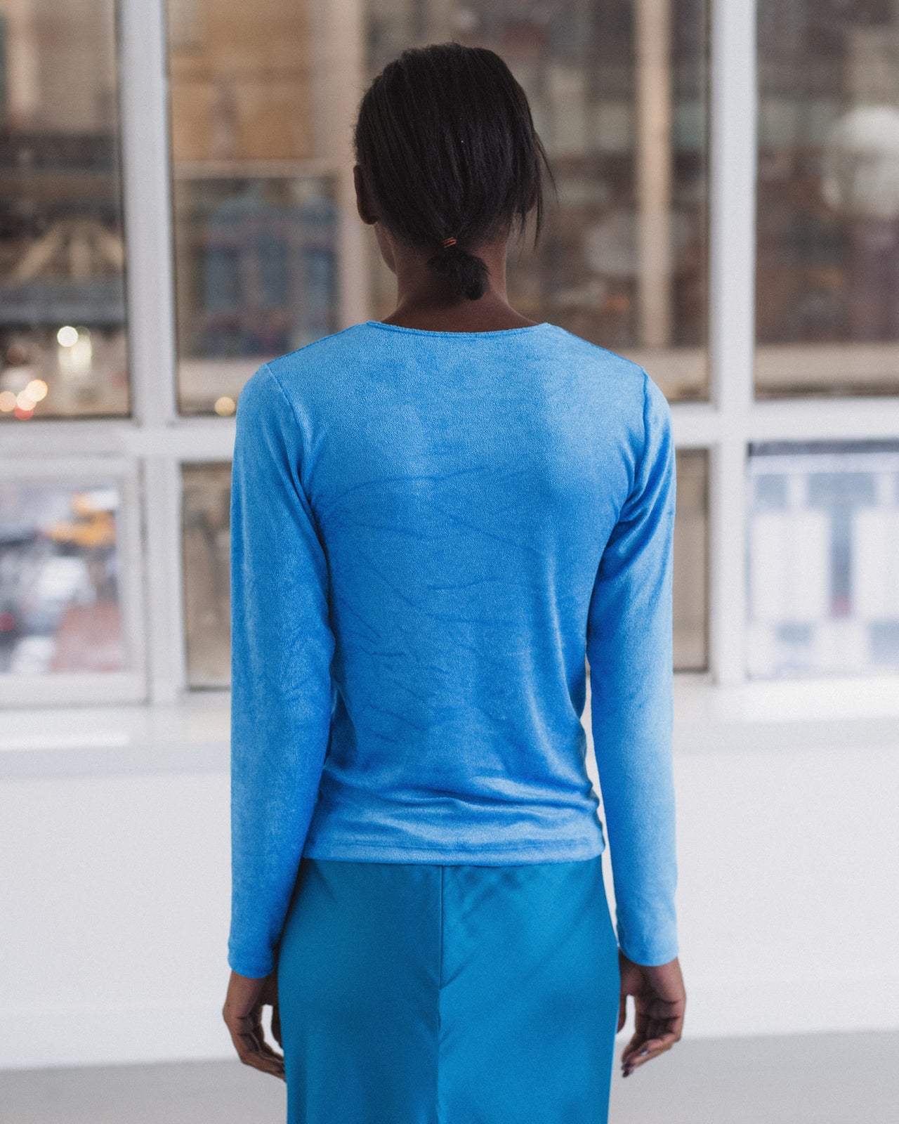 Omo Long Sleeve Tee - Ecovero Velour - Zinn Blue