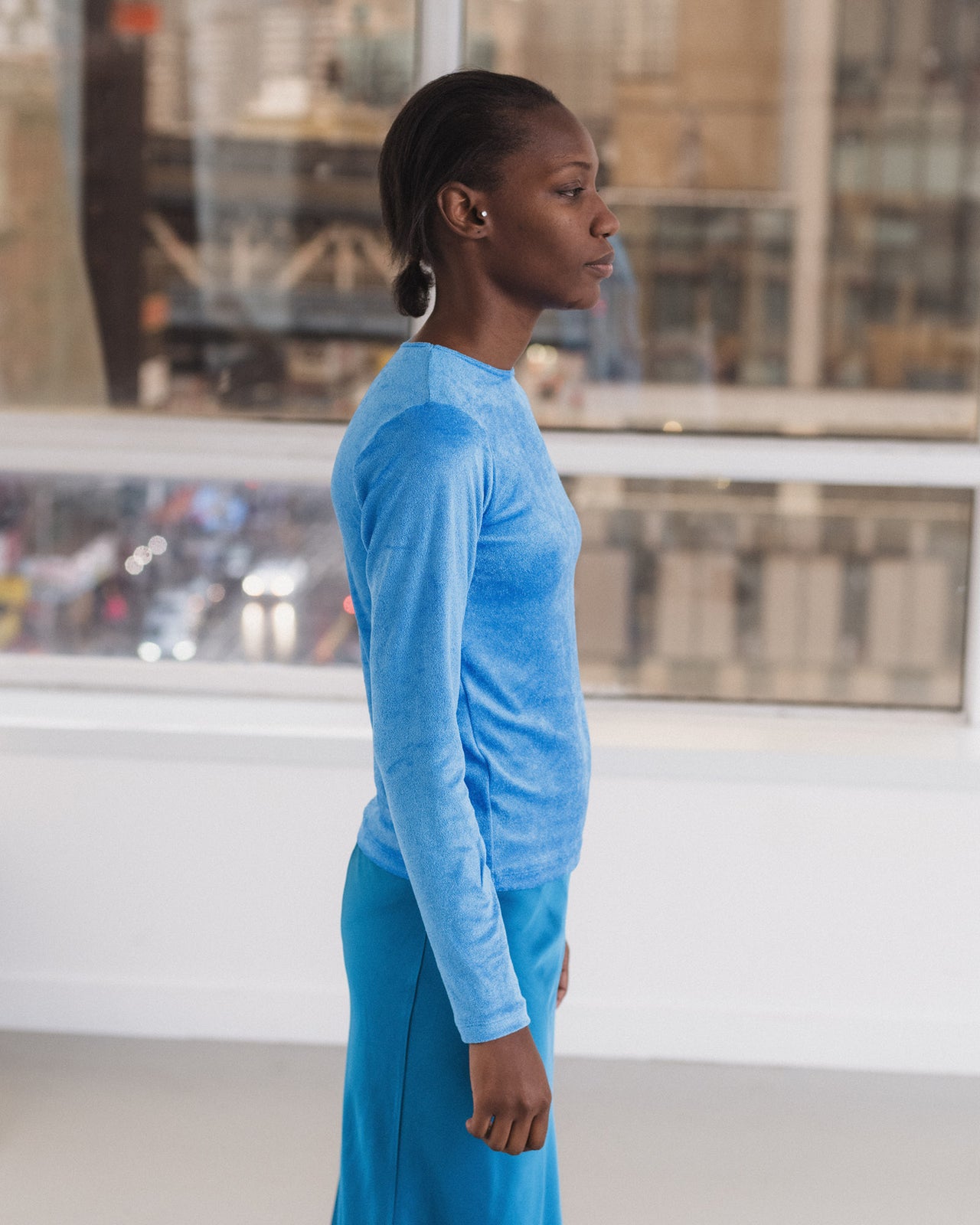 Omo Long Sleeve Tee - Ecovero Velour - Zinn Blue