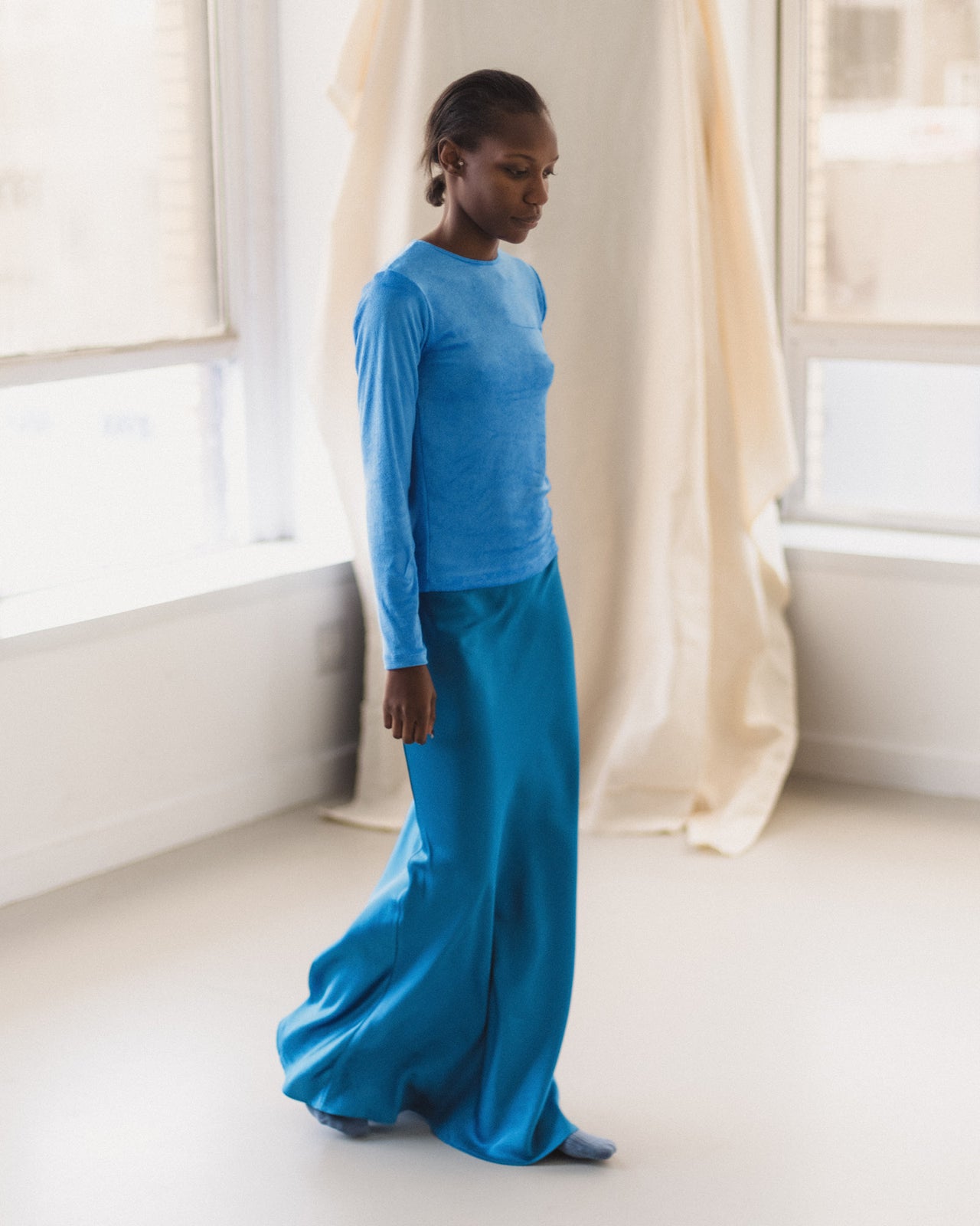 Omo Long Sleeve Tee - Ecovero Velour - Zinn Blue