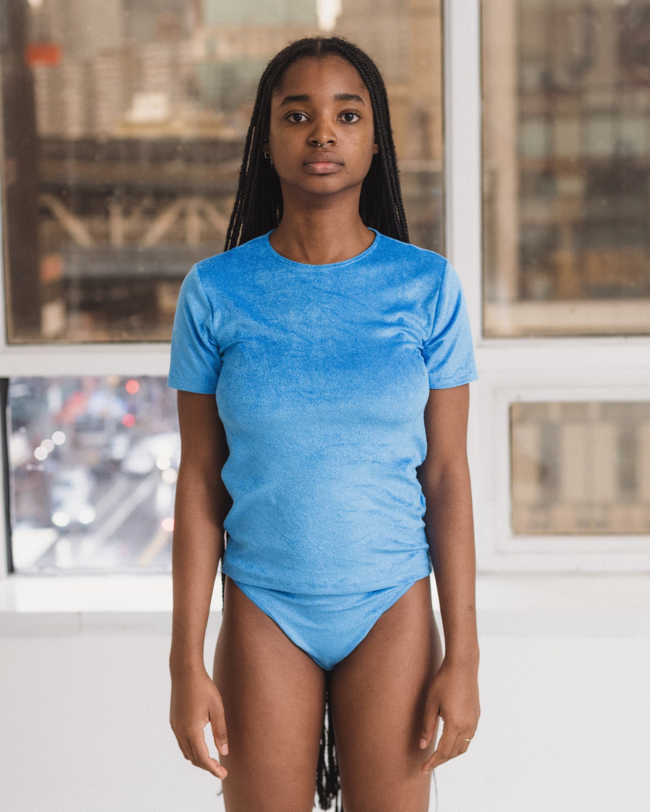 Omo Tee Shirt - Ecovero Velour - Zinn Blue