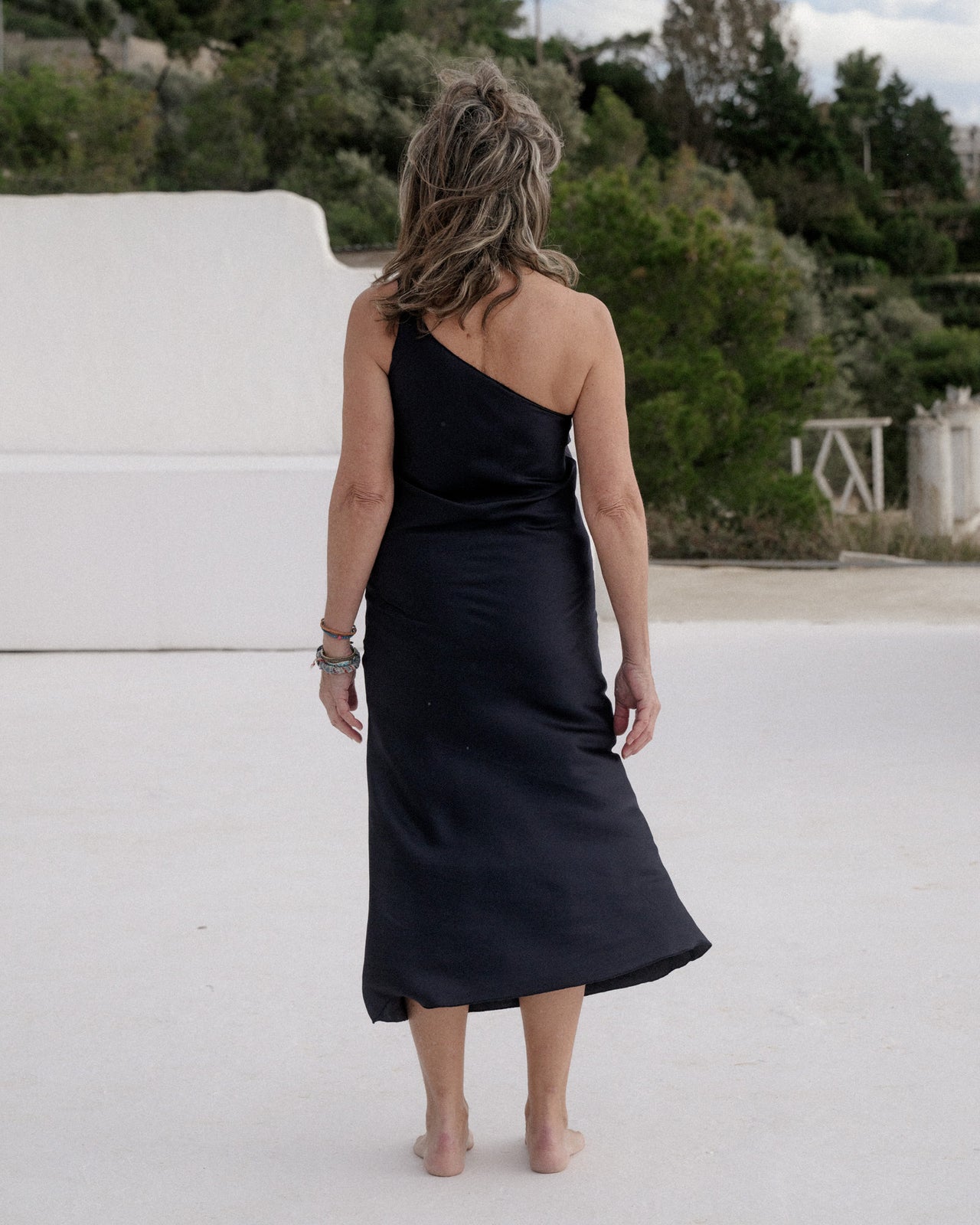 One Strap Dydine Dress - Ecovero Satin - Blue Black