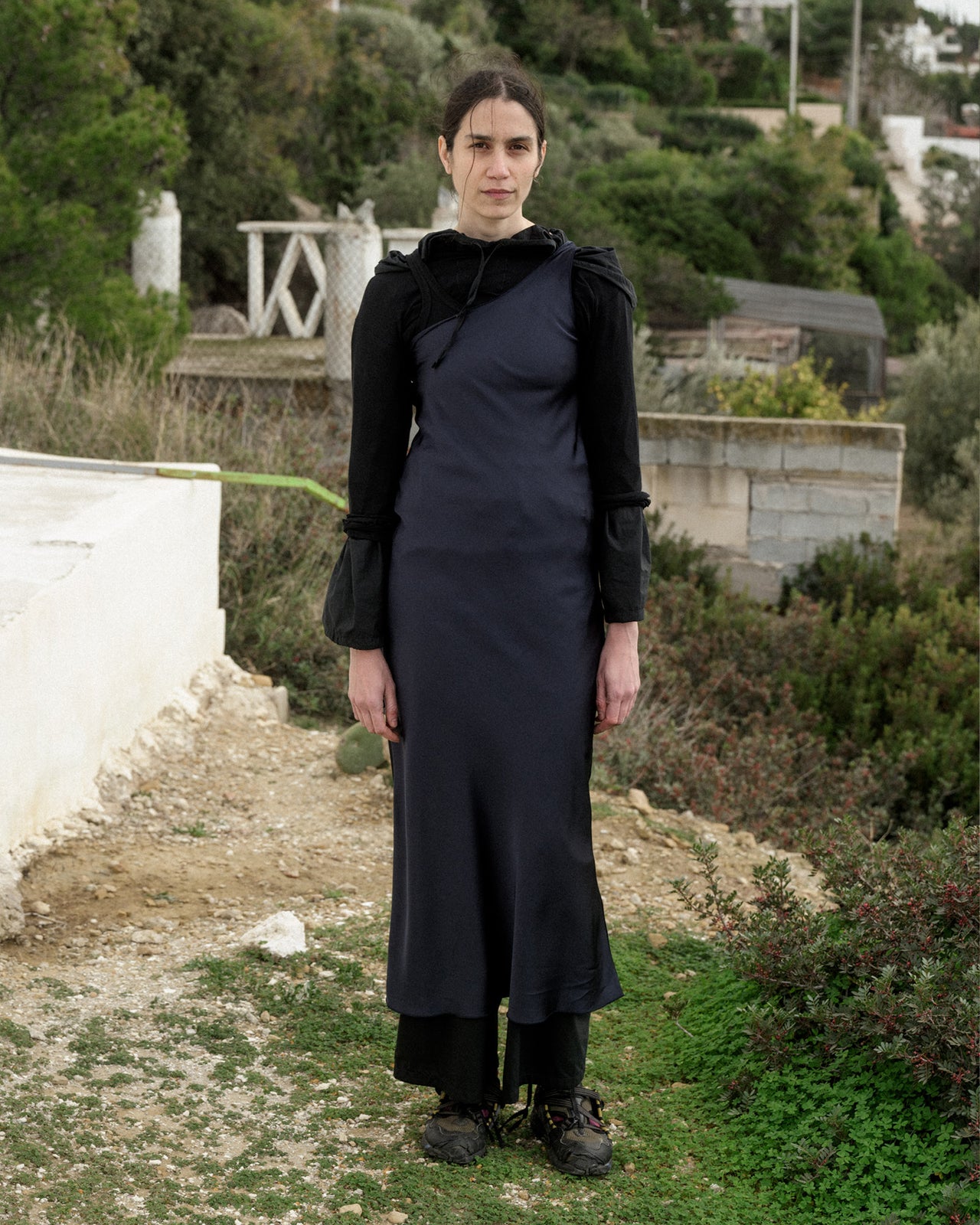 One Strap Dydine Dress - Ecovero Satin - Blue Black