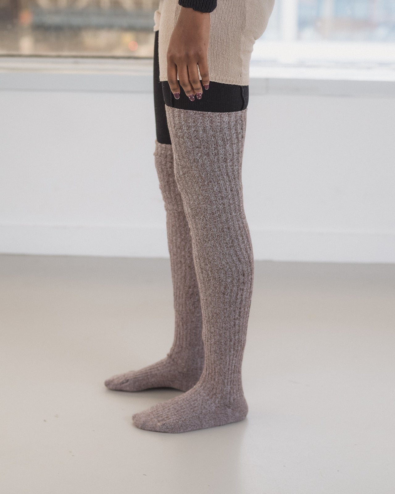 Overknee Socks - Organic Cotton Rib - Grey Brown Melange