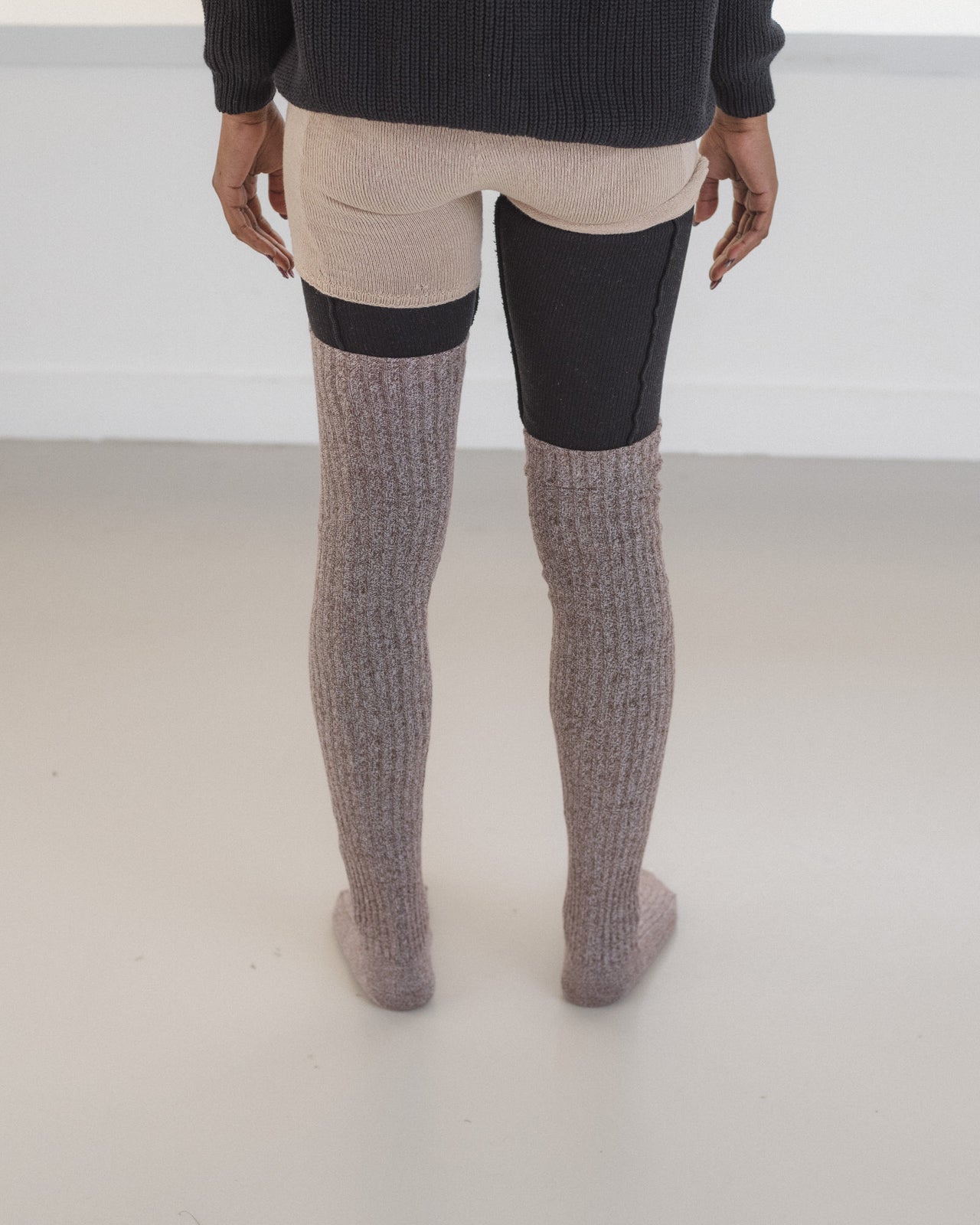 Overknee Socks - Organic Cotton Rib - Grey Brown Melange