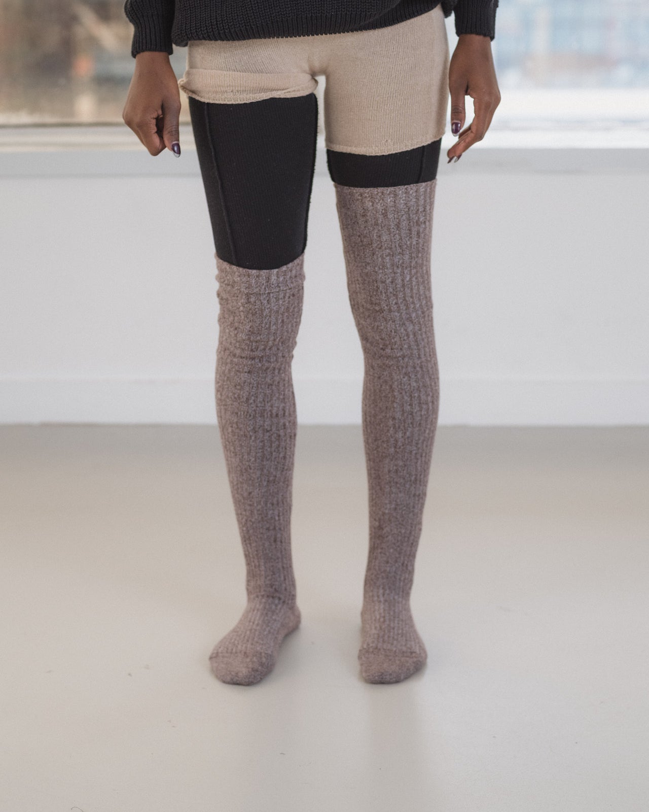 Overknee Socks - Organic Cotton Rib - Grey Brown Melange