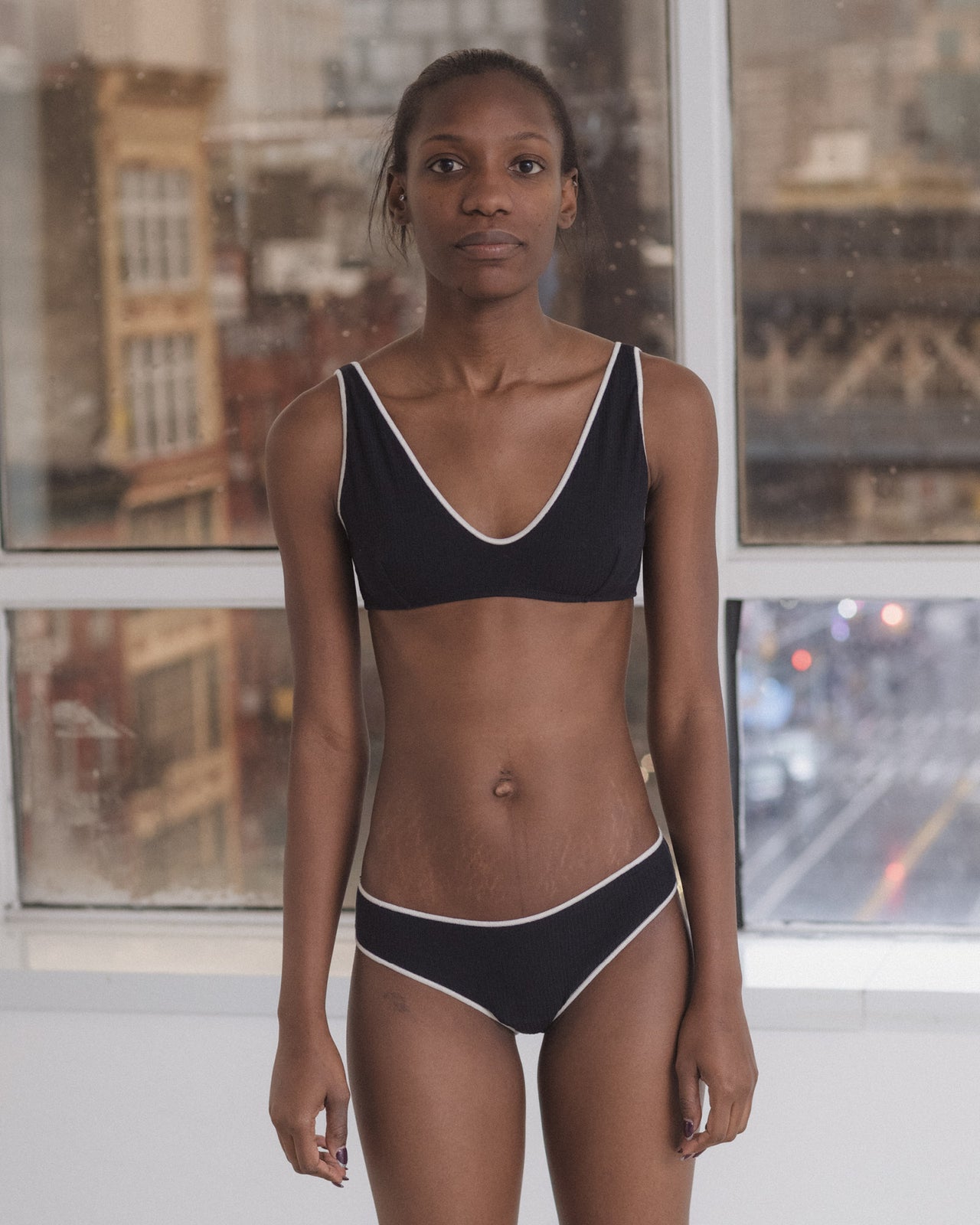 Pam Pants - Fine Organic Cotton Rib - Murano Navy / Undyed