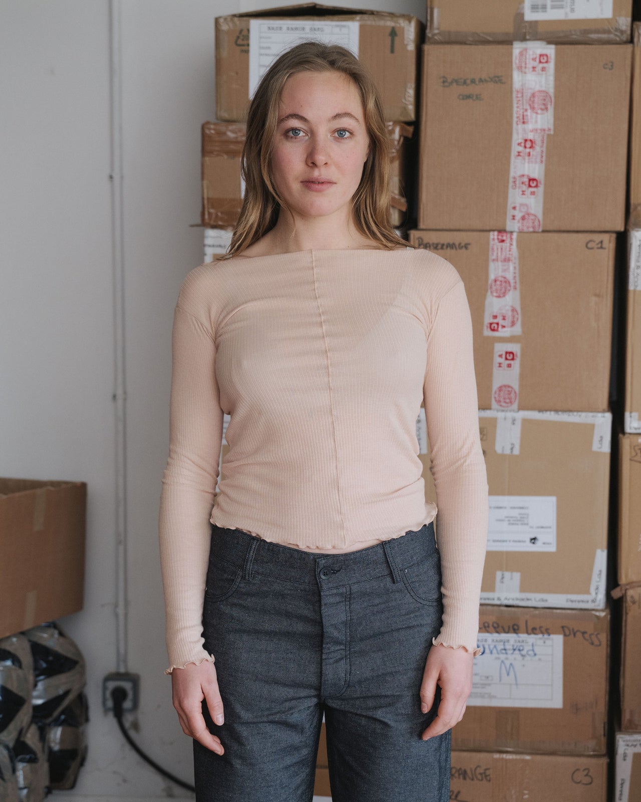 Pama Long Sleeve Tee - Fine Organic Cotton Rib - Tin Beige