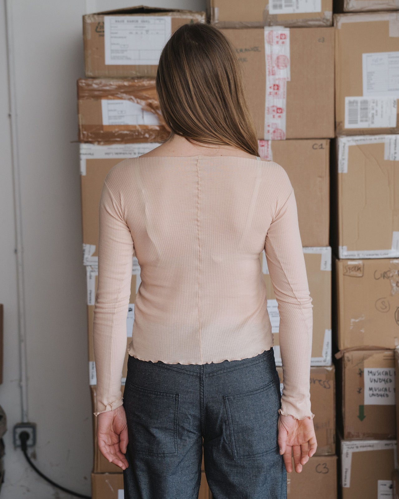 Pama Long Sleeve Tee - Fine Organic Cotton Rib - Tin Beige