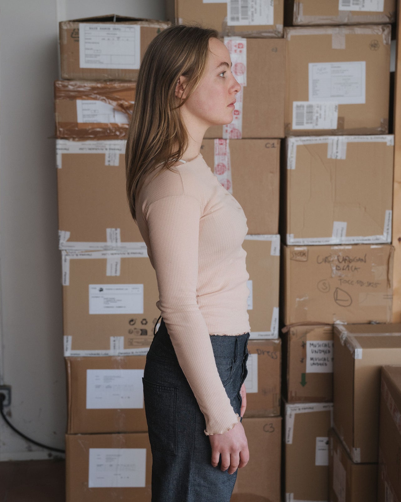 Pama Long Sleeve Tee - Fine Organic Cotton Rib - Tin Beige