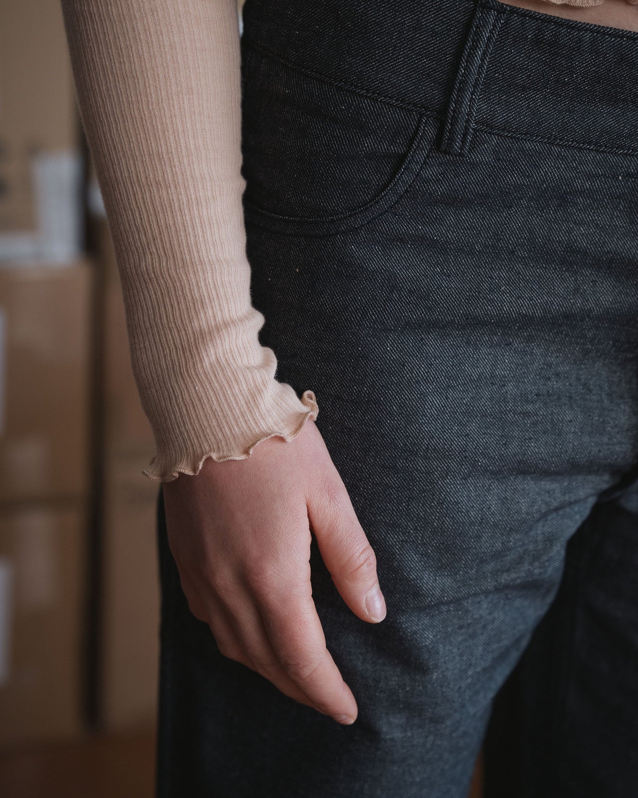 Pama Long Sleeve Tee - Fine Organic Cotton Rib - Tin Beige