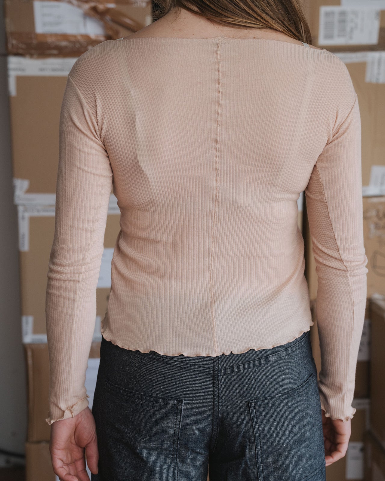 Pama Long Sleeve Tee - Fine Organic Cotton Rib - Tin Beige