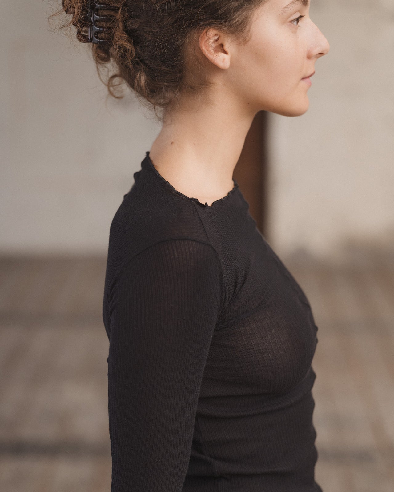 Pama Long Sleeve Tee - Organic Cotton Rib - Black