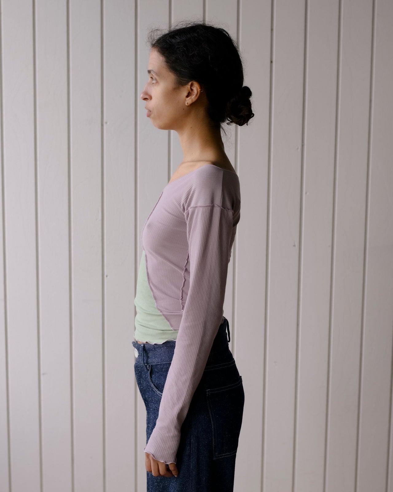Phy Long Sleeve Tee - Organic Cotton Rib - Verbe Purple / Green