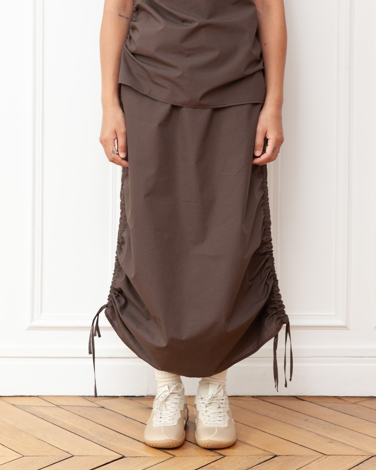 Pictorial Skirt - Organic Cotton Poplin - Mara Brown