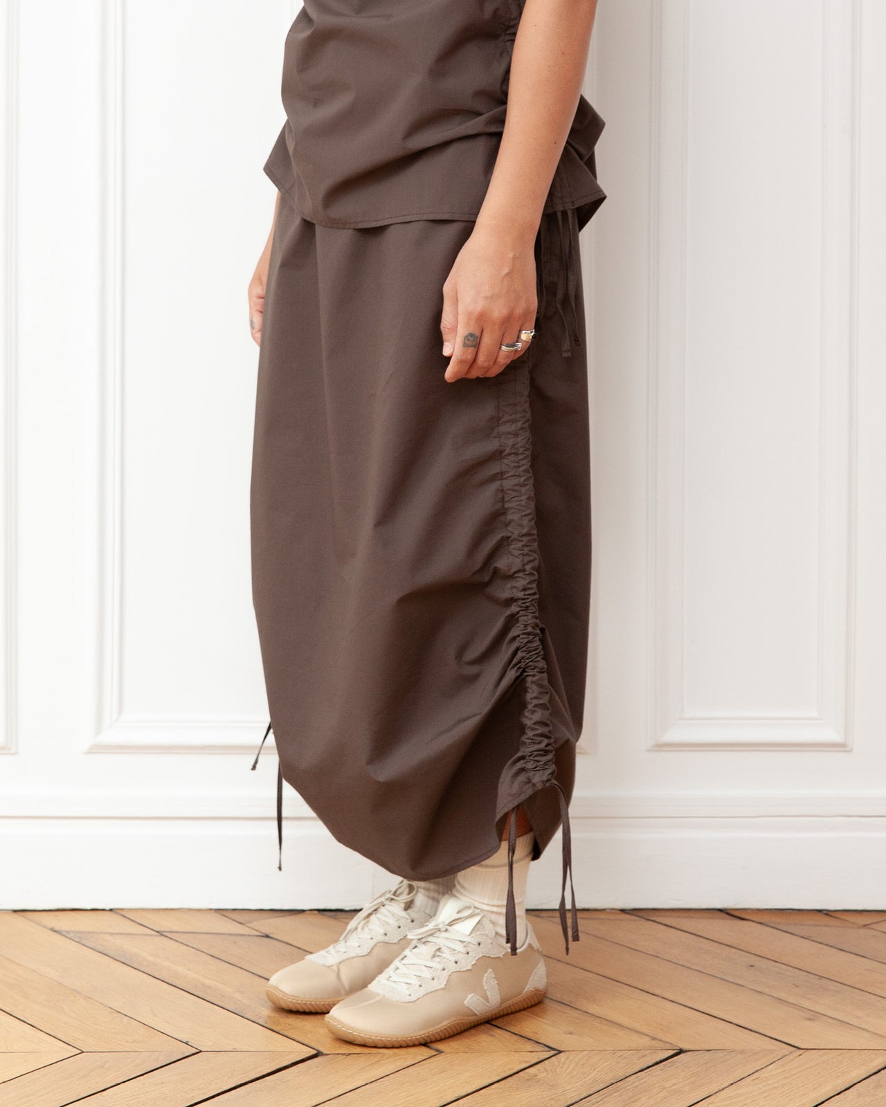 Pictorial Skirt - Organic Cotton Poplin - Mara Brown