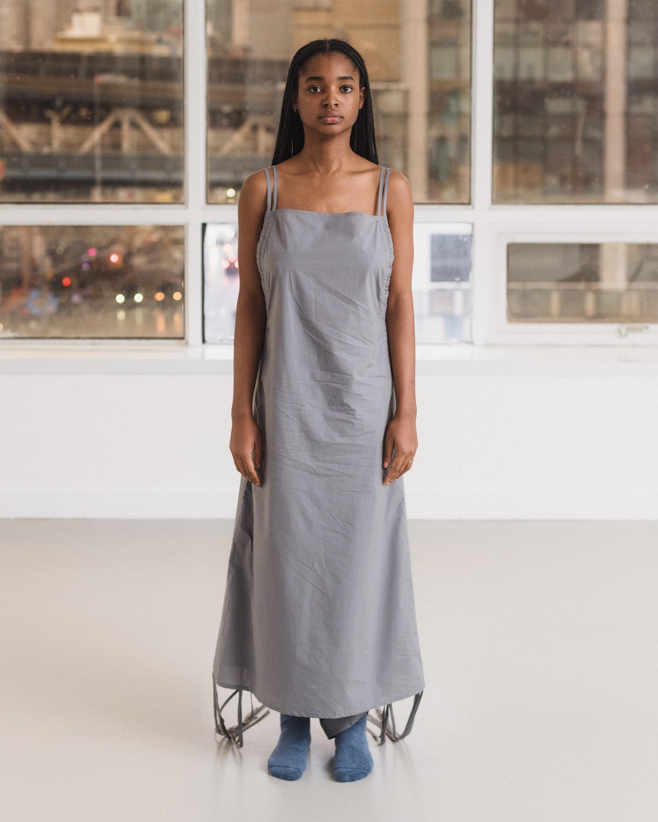 Pictorial Strap Dress - Organic Cotton Poplin - Ziti Grey