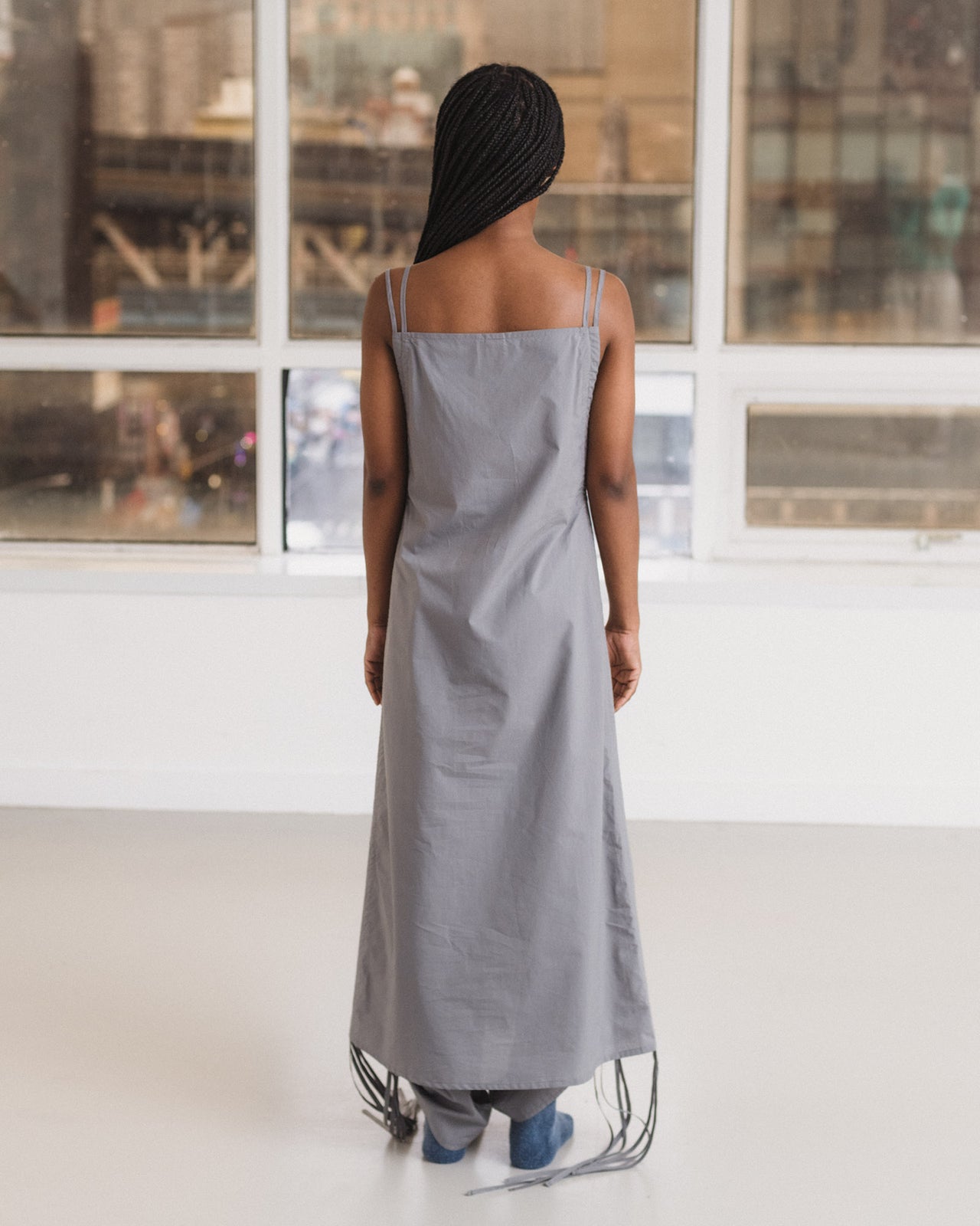 Pictorial Strap Dress - Organic Cotton Poplin - Ziti Grey