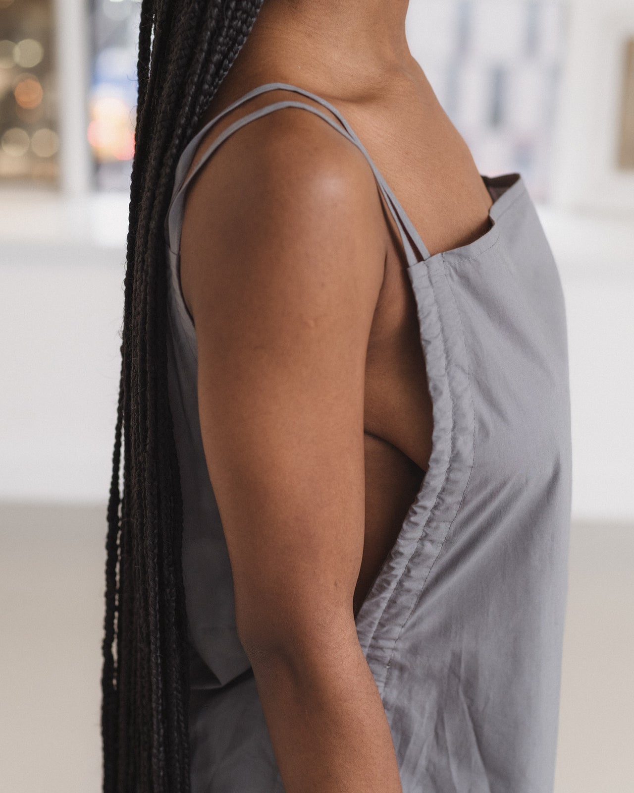 Pictorial Strap Dress - Organic Cotton Poplin - Ziti Grey