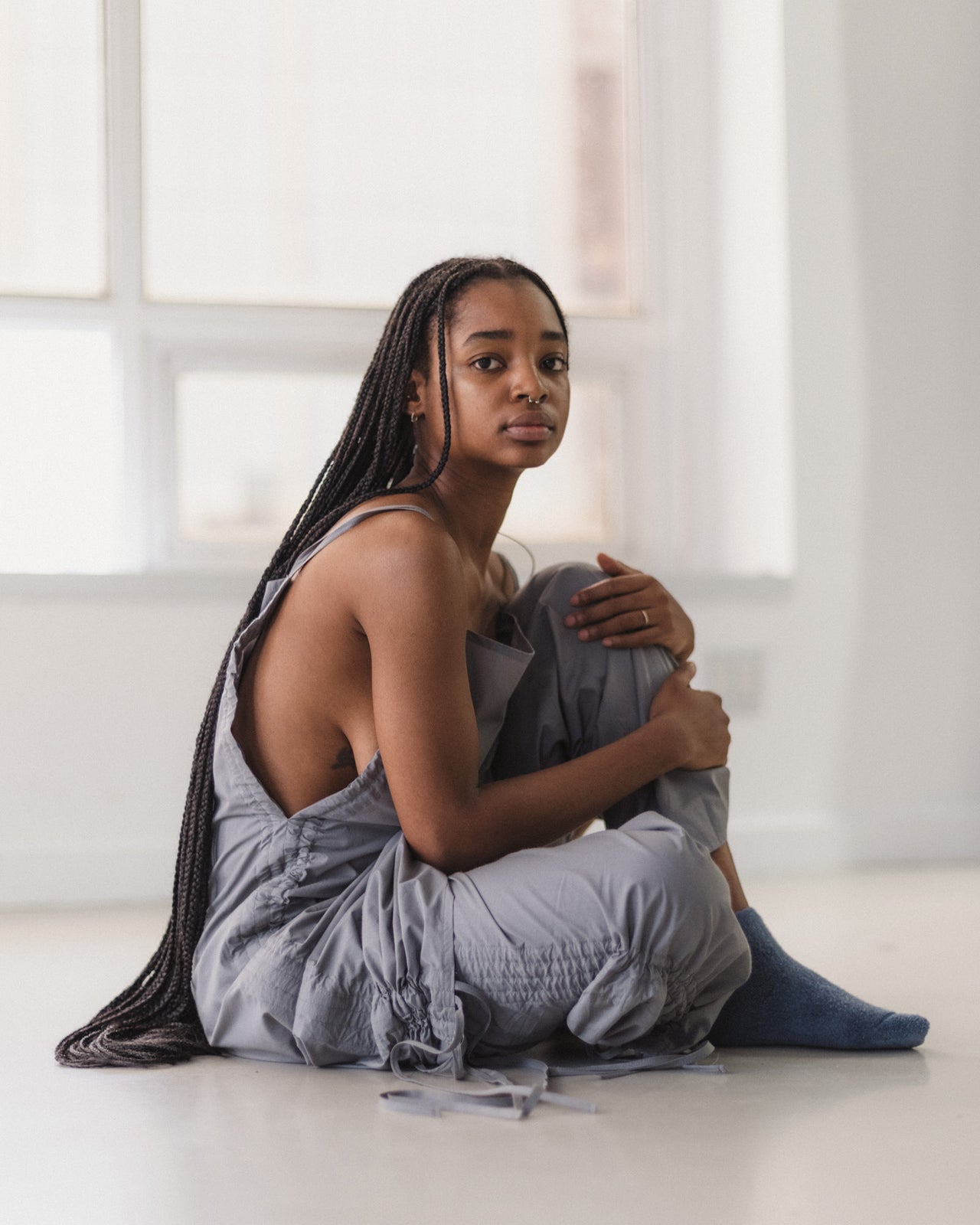 Pictorial Strap Dress - Organic Cotton Poplin - Ziti Grey