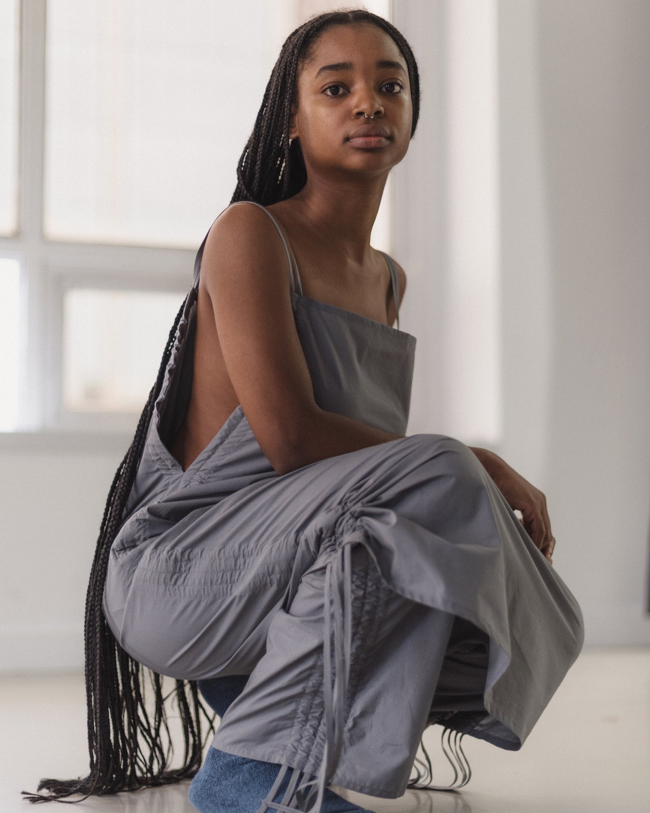 Pictorial Strap Dress - Organic Cotton Poplin - Ziti Grey