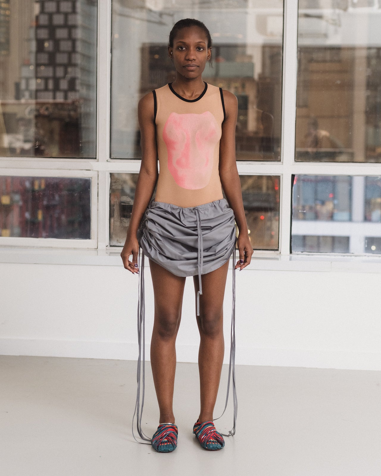 Pictorial Strap Skirt - Organic Cotton Poplin - Ziti Grey