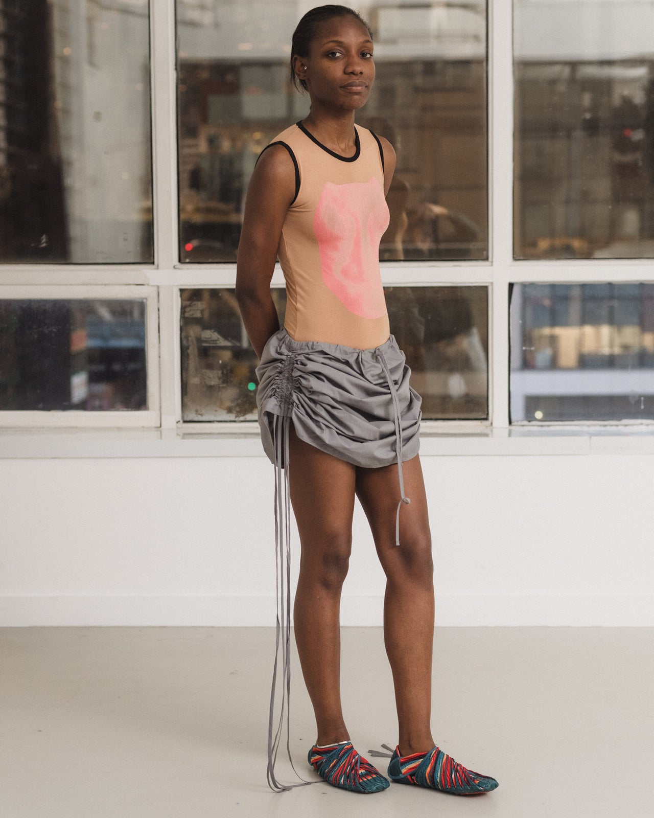 Pictorial Strap Skirt - Organic Cotton Poplin - Ziti Grey