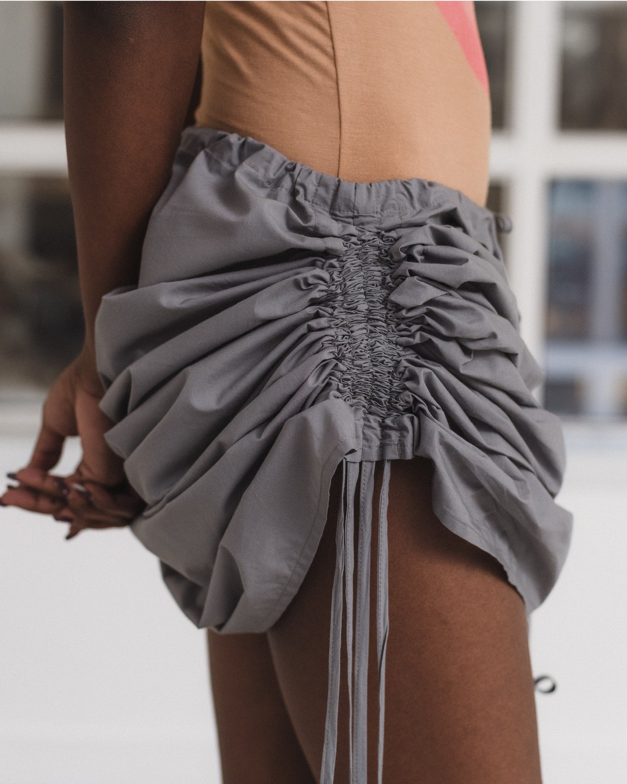 Pictorial Strap Skirt - Organic Cotton Poplin - Ziti Grey
