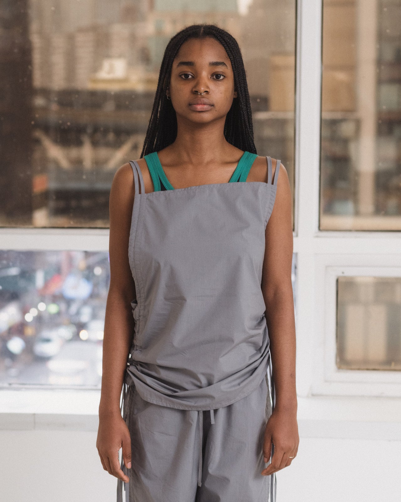 Pictorial Strap Top - Organic Cotton Poplin - Ziti Grey