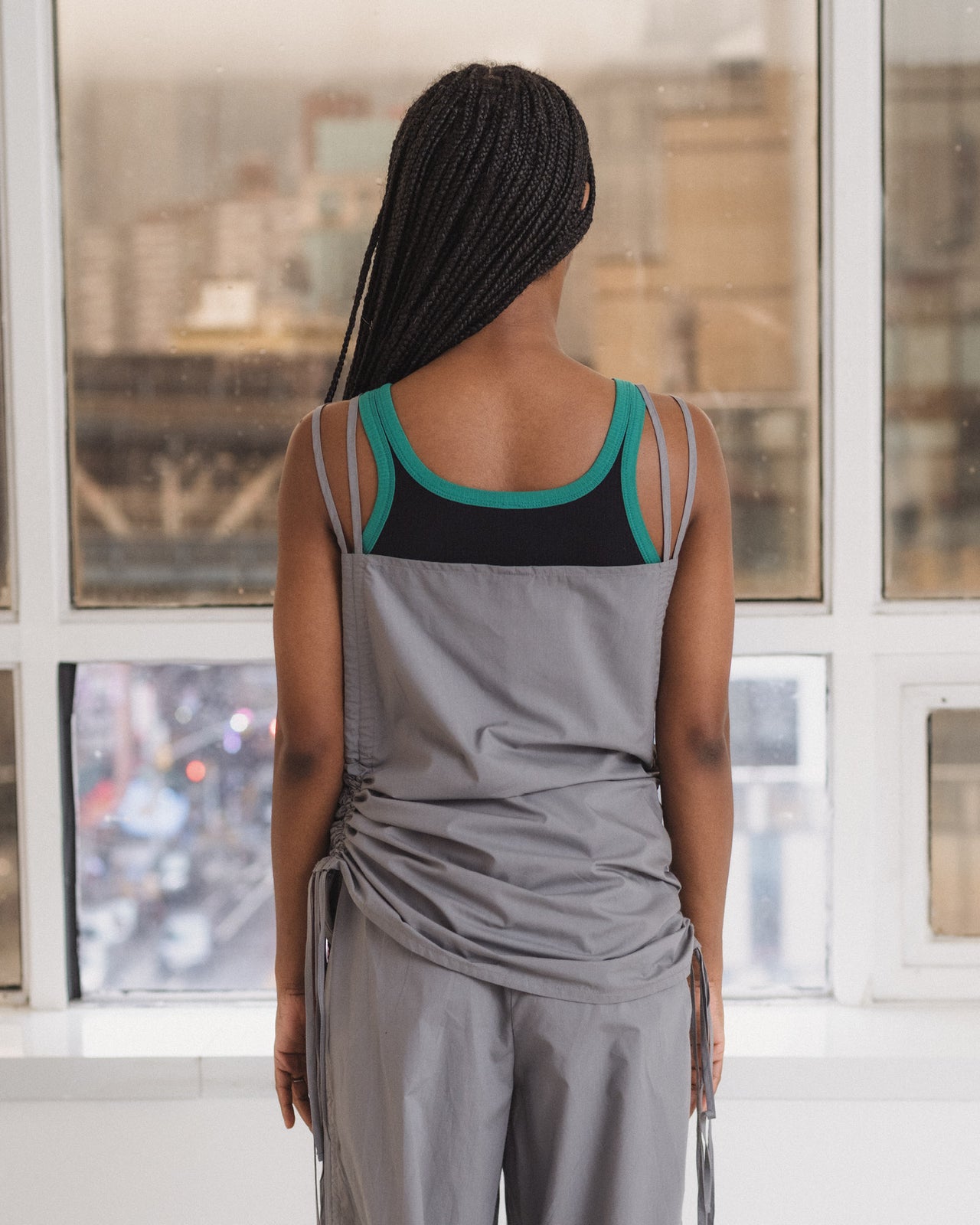 Pictorial Strap Top - Organic Cotton Poplin - Ziti Grey