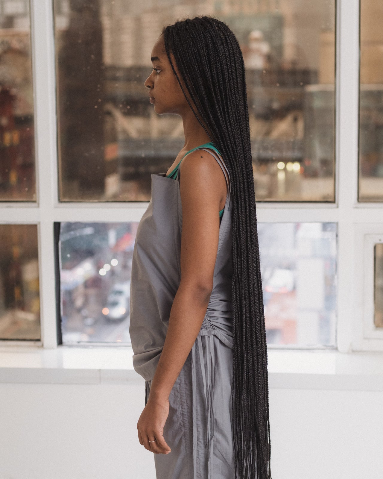 Pictorial Strap Top - Organic Cotton Poplin - Ziti Grey