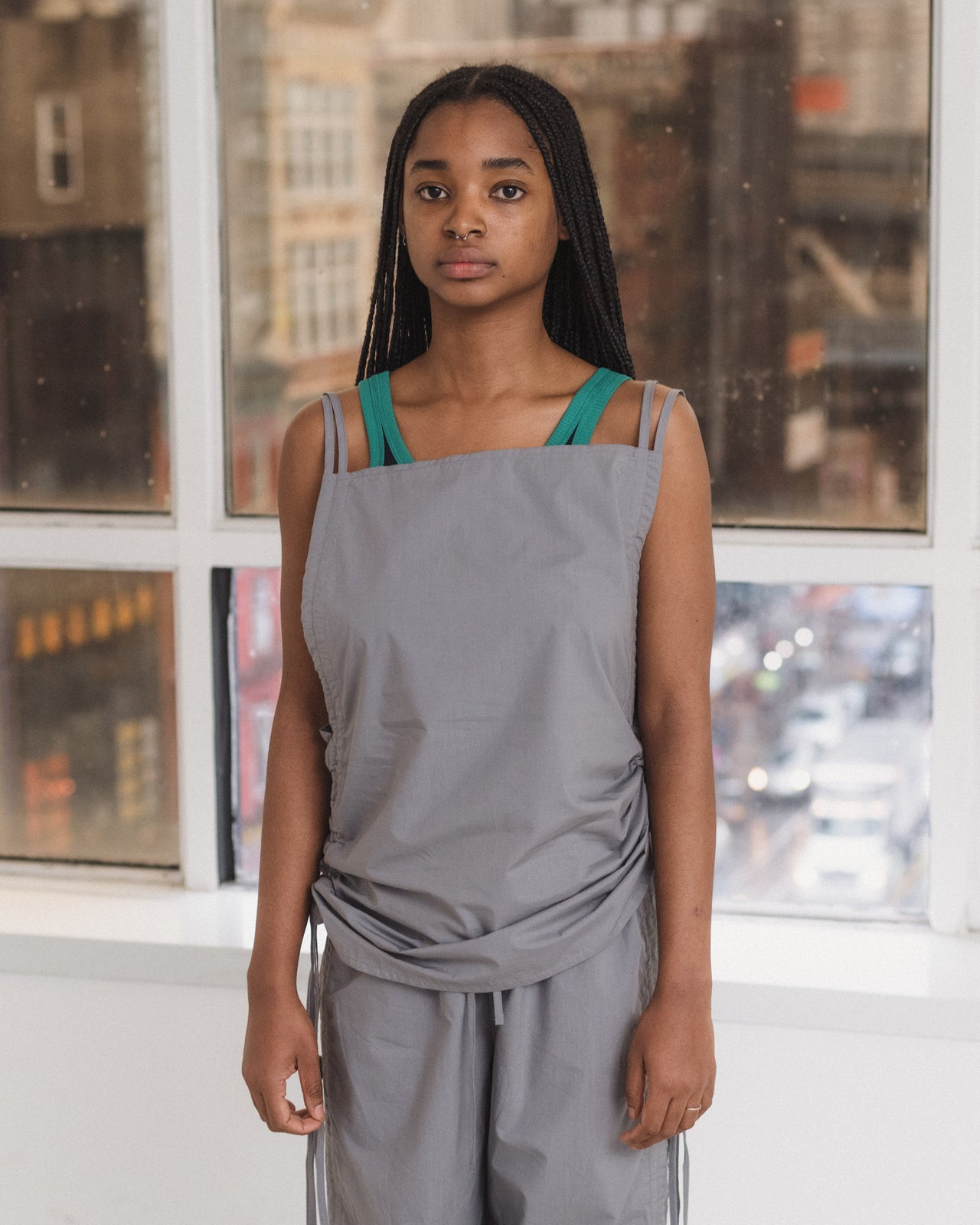 Pictorial Strap Top - Organic Cotton Poplin - Ziti Grey