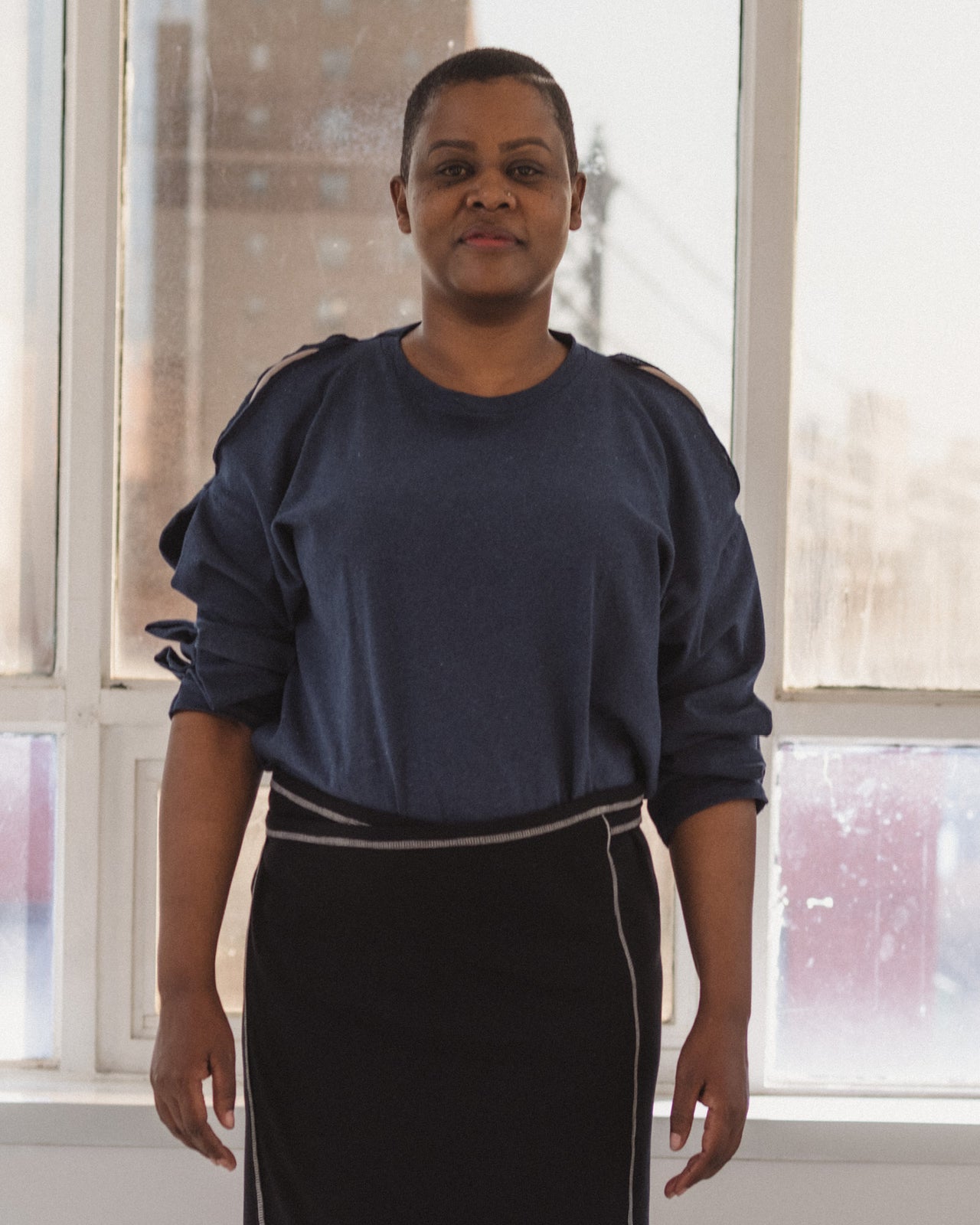 Pin Long Sleeve Tee - Organic Cotton Jersey - Echo Blue