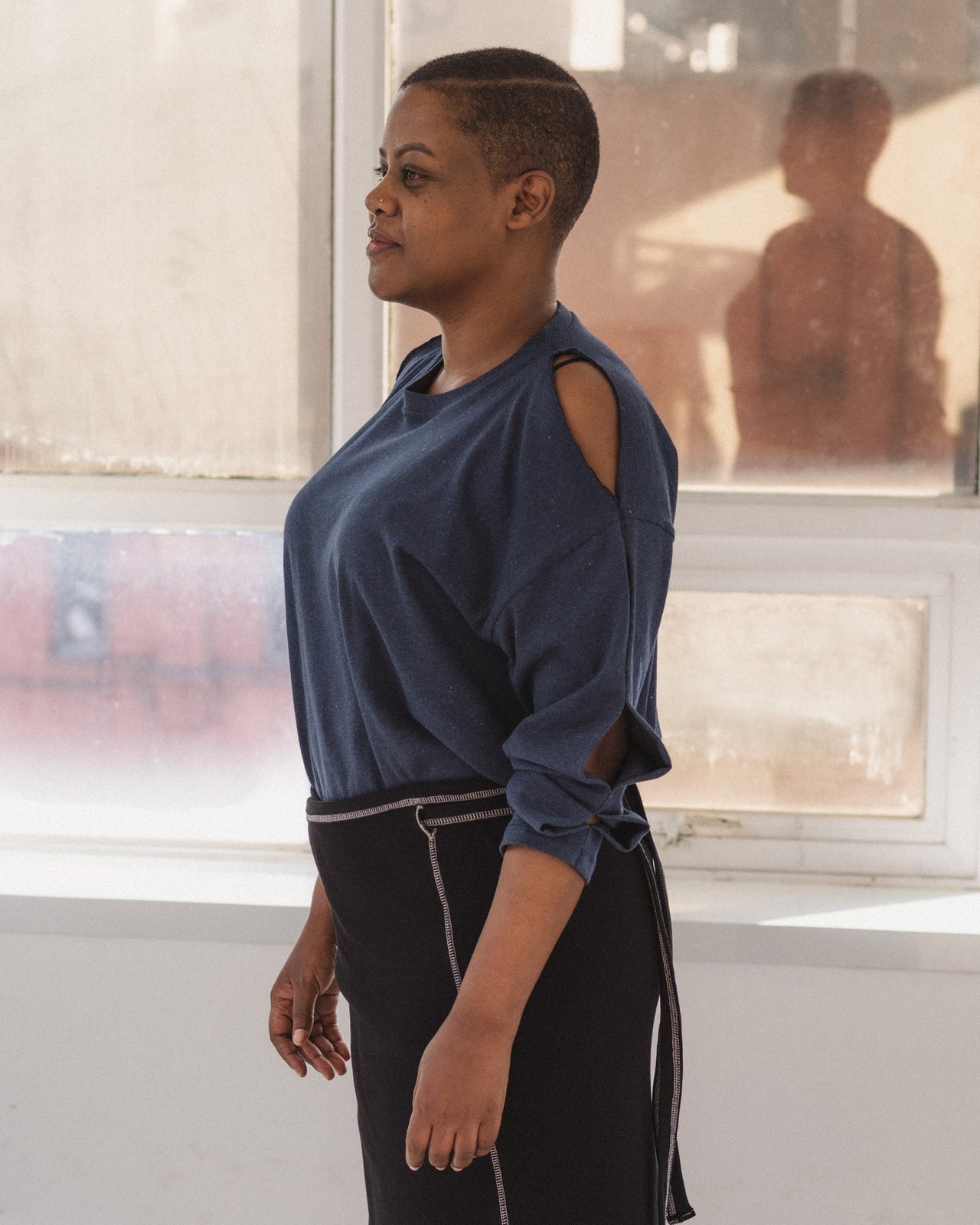 Pin Long Sleeve Tee - Organic Cotton Jersey - Echo Blue