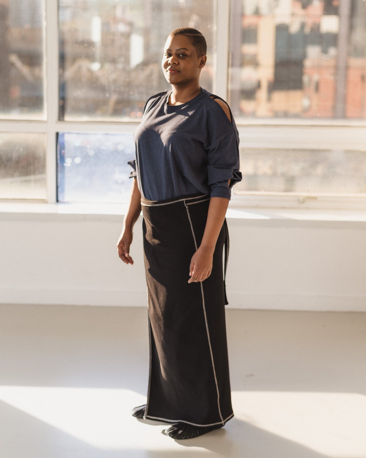 Pin Long Sleeve Tee - Organic Cotton Jersey - Echo Blue