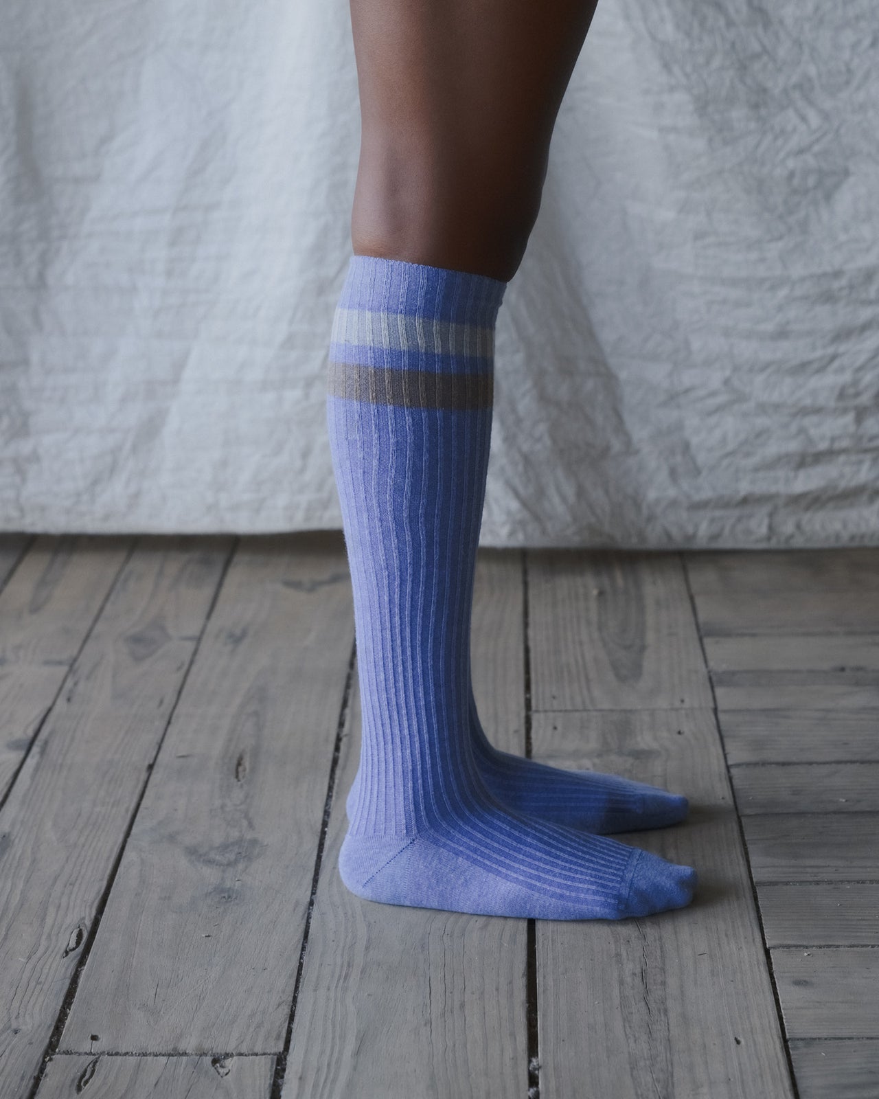 Race Knee Socks - Organic Cotton Rib - Blue Melange