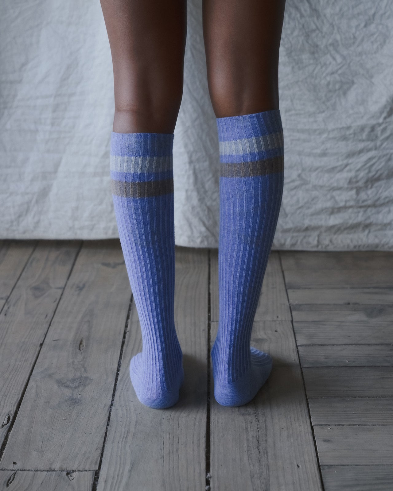 Race Knee Socks - Organic Cotton Rib - Blue Melange