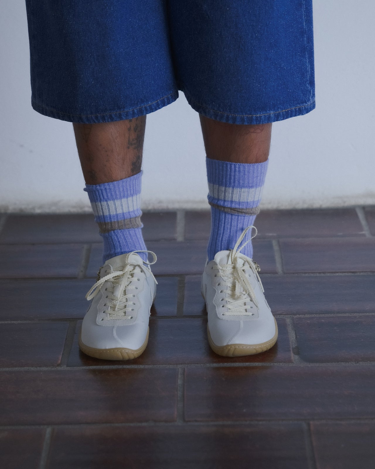 Race Ankle Socks - Organic Cotton Rib - Blue Melange