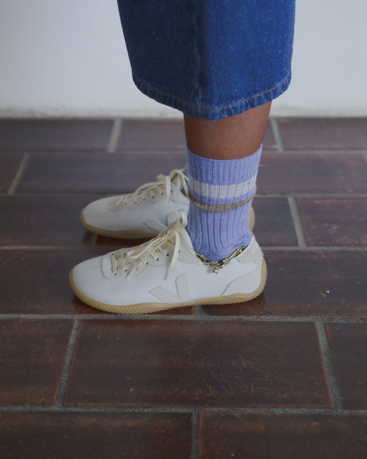 Race Ankle Socks - Organic Cotton Rib - Blue Melange