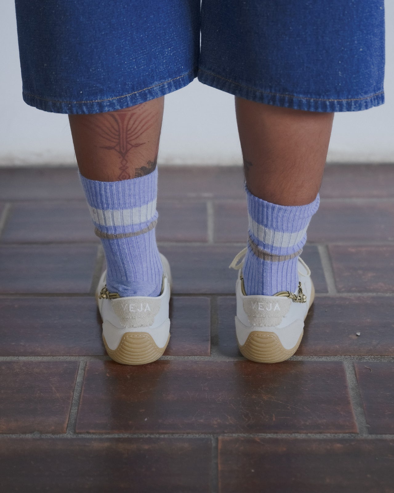 Race Ankle Socks - Organic Cotton Rib - Blue Melange