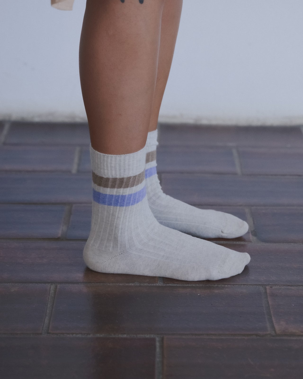 Race Ankle Socks - Organic Cotton Rib - Grey Melange