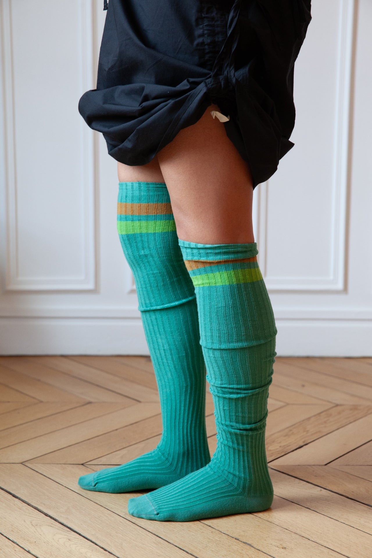 Race Overknee Socks - Organic Cotton Rib - Orbit Green