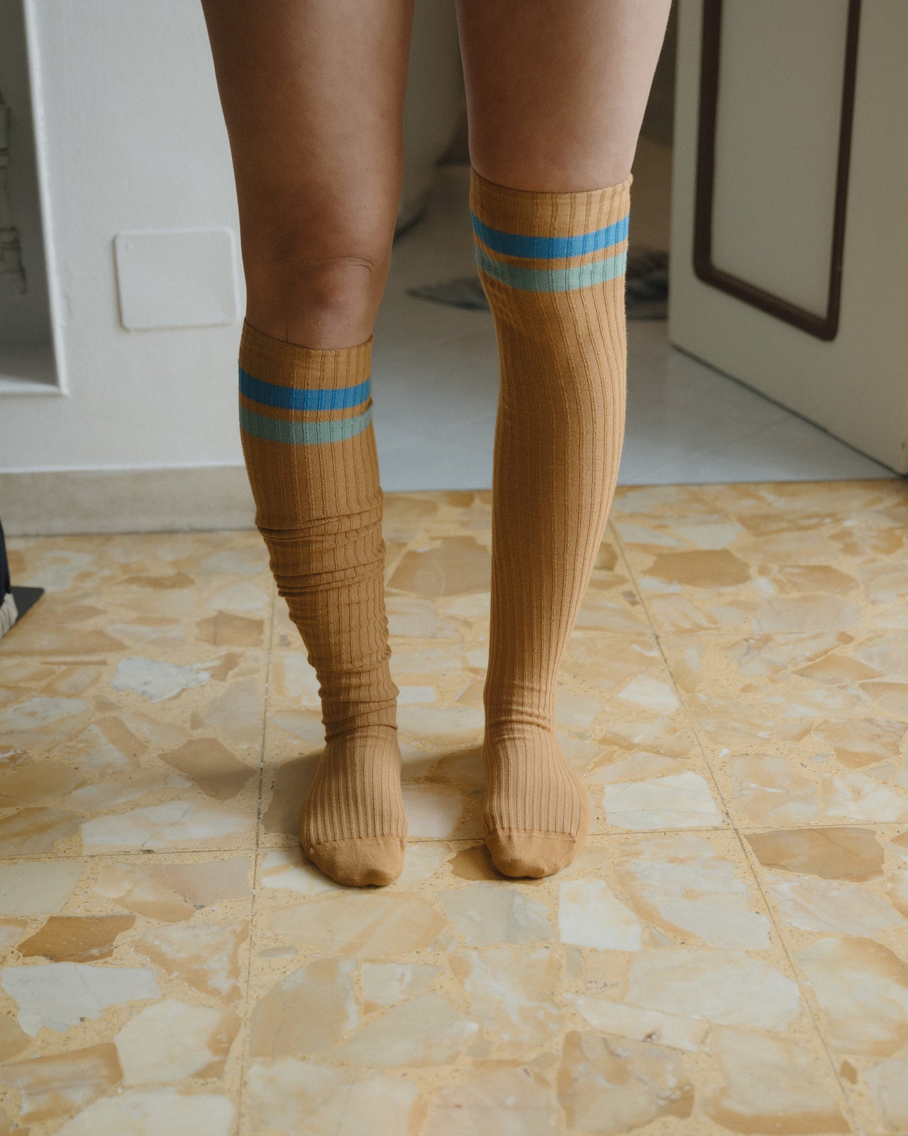 Race Overknee Socks - Organic Cotton Rib - Silva Brown