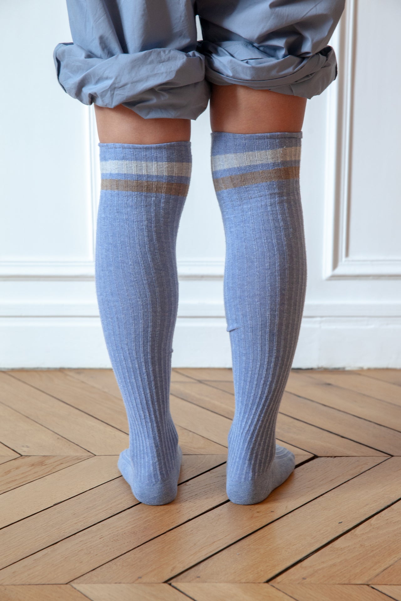 Race Overknee Socks - Organic Cotton Rib - Blue Melange