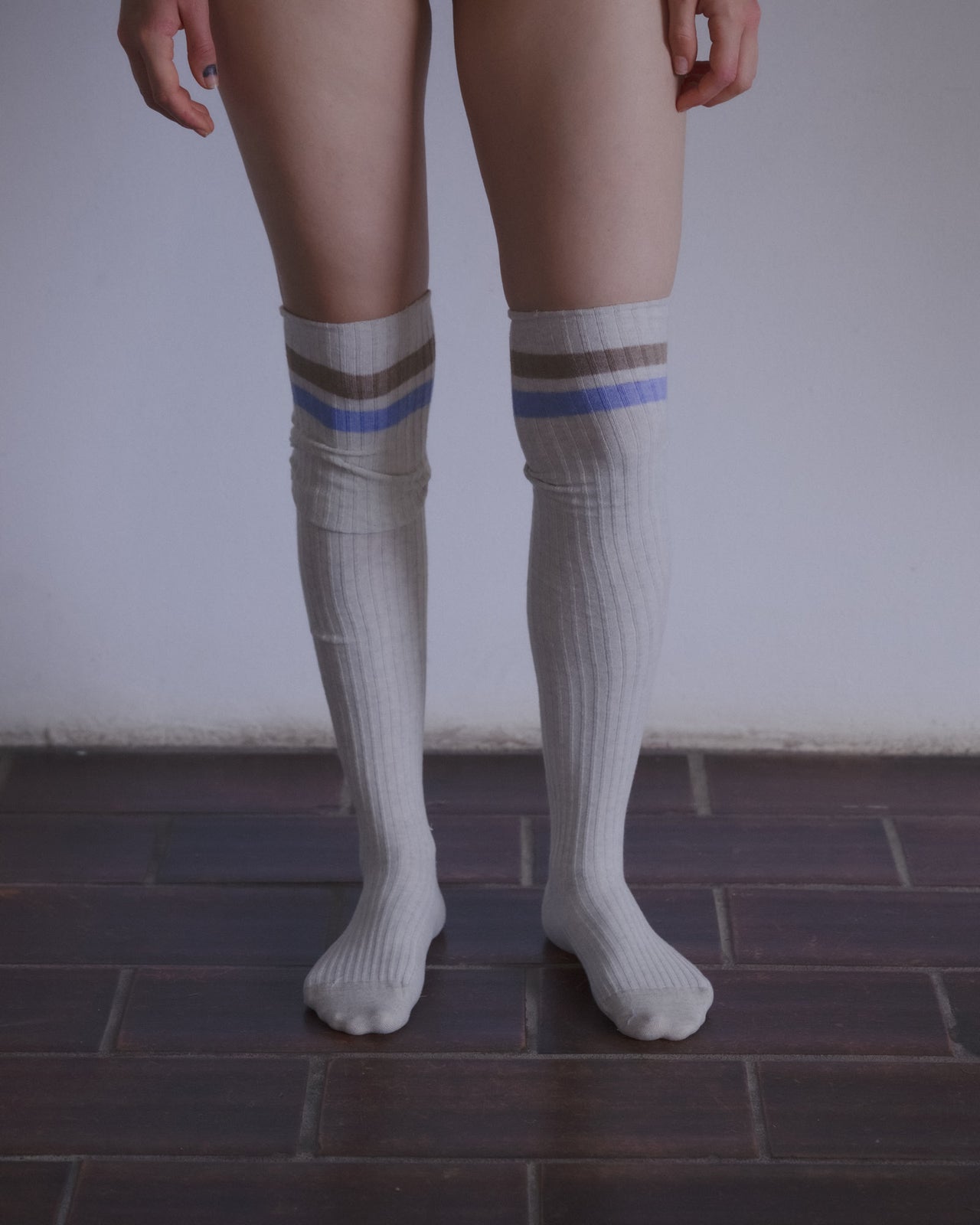 Race Overknee Socks - Organic Cotton Rib - Grey Melange